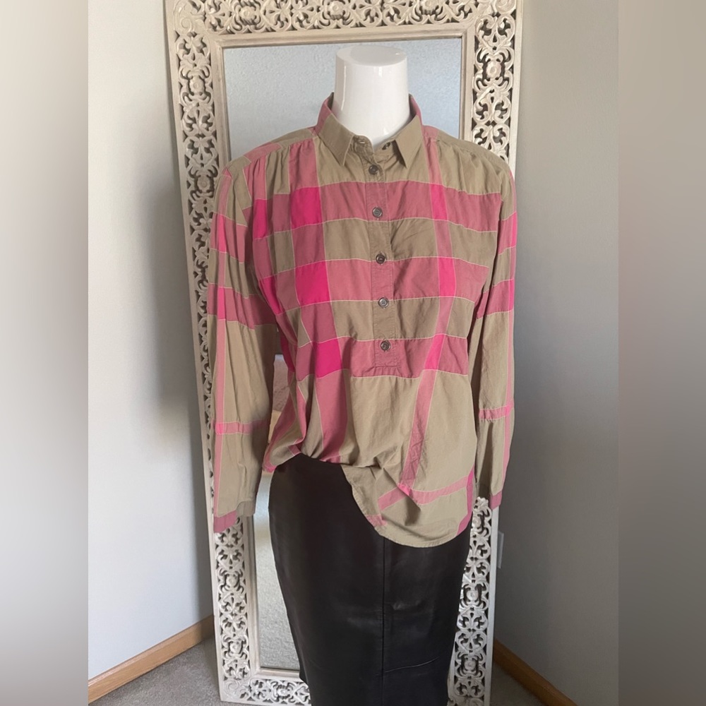 Burberry Brit Woman’s Nova Check Cotton Oversized Button Up Shirt Size S